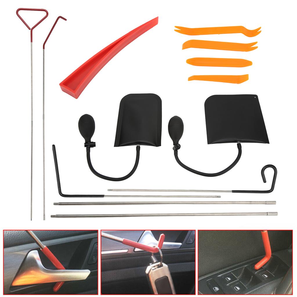 13Pcs Set Car Door Open Pry Tool with Long Reach Grabber Wedges Inflatable Shim Bag Auto Trim Removal Installer