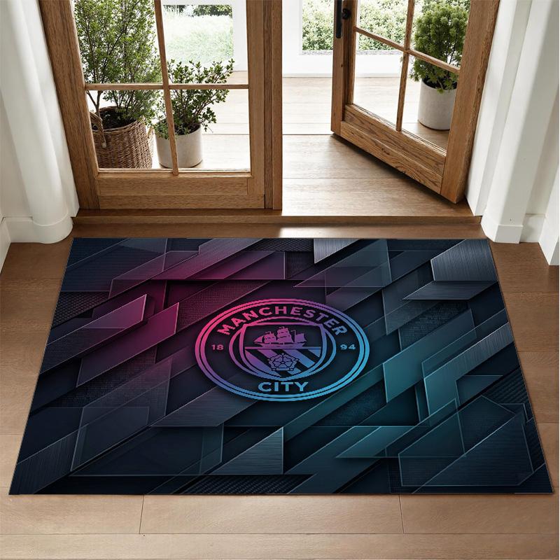Manchester City Design Crystal Velvet Rug Soft Decorative Mat for Bedroom Entrance