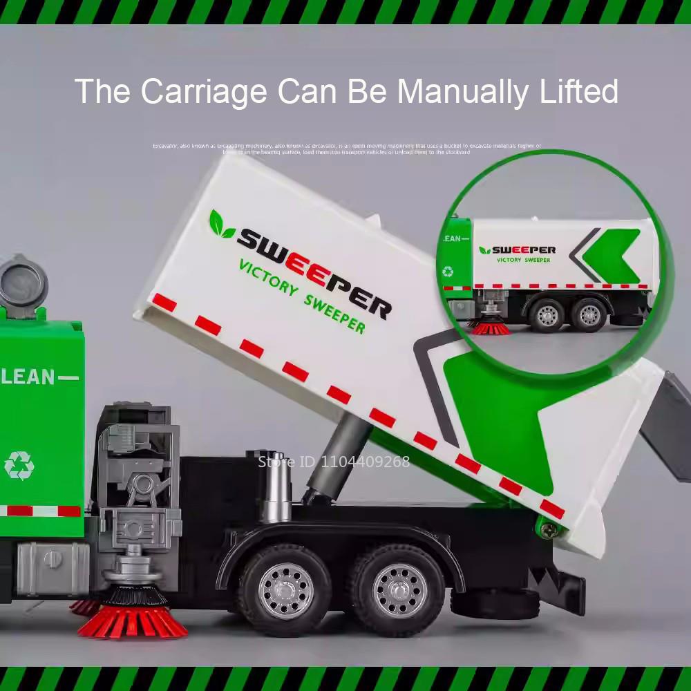 1:32 Scale City Sweeper Muck Transport Truck Model Toy Car Metal Diecast Vehicles Pull Back Sound Light Models Kids Gifts