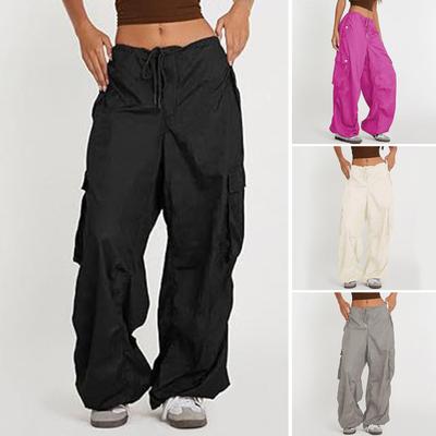 Women Cargo Pants Adjustable Drawstring Wide Leg Summer Trousers with Multi Pockets