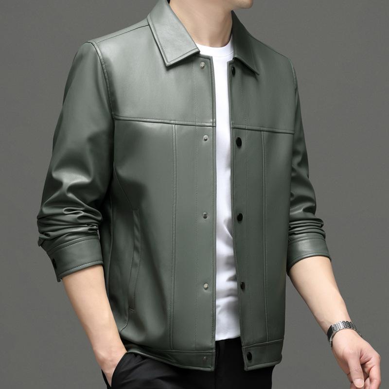 Leather Jacket for Middle-aged Men Thin Solid Color Men's Leather Jacket Spring and Autumn New Outdoor Men's PU Leather Jacket