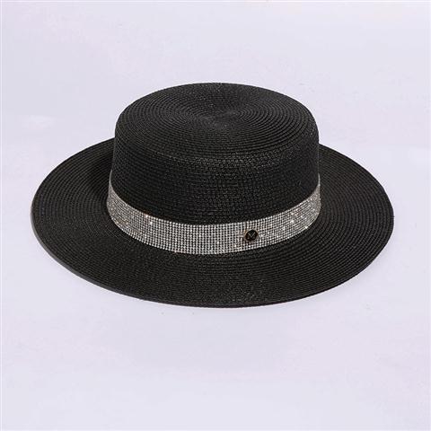 Rhinestone Flat Top Straw Hat M Standard Hat Women's Beach Travel Hat Fashion Wide Brim Versatile Sun Protection Flat Brim Straw Hat