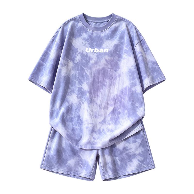 Women's Summer Tie-Dye Print Short Sleeve T-Shirt & Wide-Leg Shorts Set