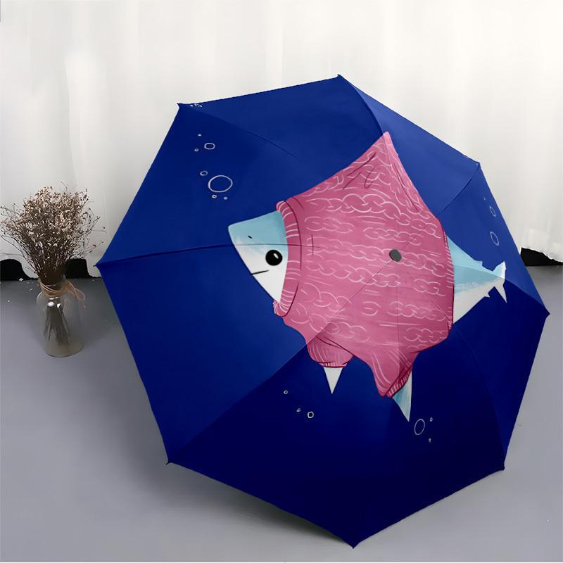 1PC Fish Sweater Pattern Automatic Folding Umbrella Portable Collapsible 8-Rib Umbrella for All Seasons, Casual Outdoor Accessory, A18