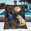 Fantasy Wolf und Drachen Muster Flanell bedruckte Decke geeignet für alle Jahreszeiten geeignet Wohnzimmer Büro Sofa und Reisen