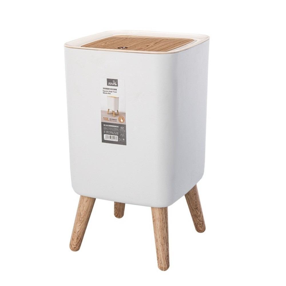 High Foot Trash Can Wood-Like Design Wooden Trash Bin Creative Press Dustbin  Bathroom