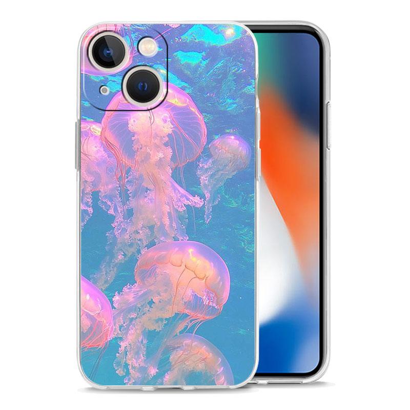 Phone Case For iPhone 17 Air Cases iPhone 16 15 12 13 14 Pro Max SE 7 8 Plus iPhone11 Clear Soft Cover Pink Jellyfish Oceanic