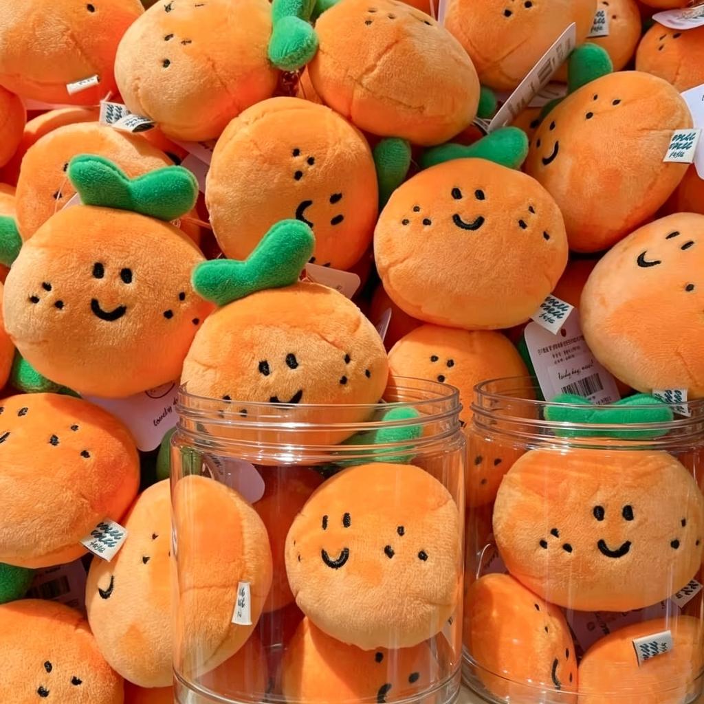 Cute Korean Version Jeju Island Orange Plush Keychain Smile Orange Fruit And Small Stone Doll Pendant Girl Daily Gift