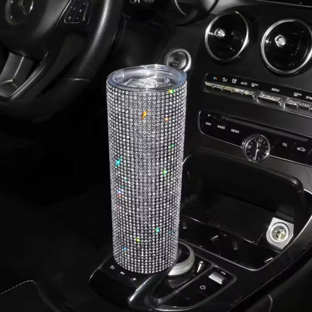 500ml Diamond Crystal Car Bottle Stainless Steel Water Bottle Bling Rhinestones Vacuum Flasks Coffee Cup Tumbler Car Accessories