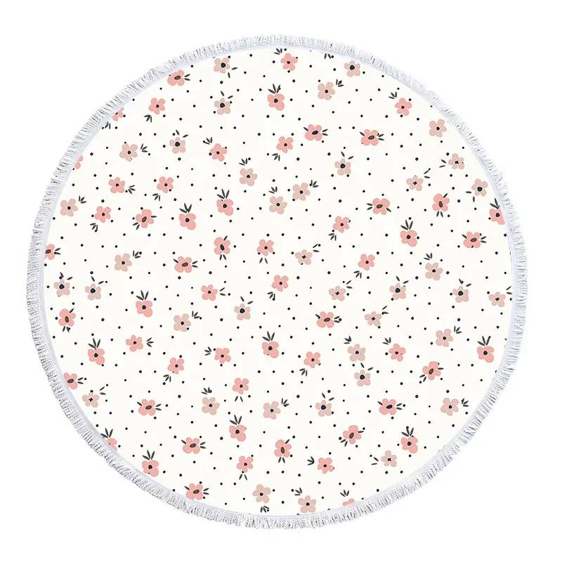 Serviette Florale Bohème Serviette de Plage Microfibre Impression 3D Serviettes de Plage Yoga Tapis de Plage d'Été Rond Sans Sable Tapisserie de Bain Serviettes