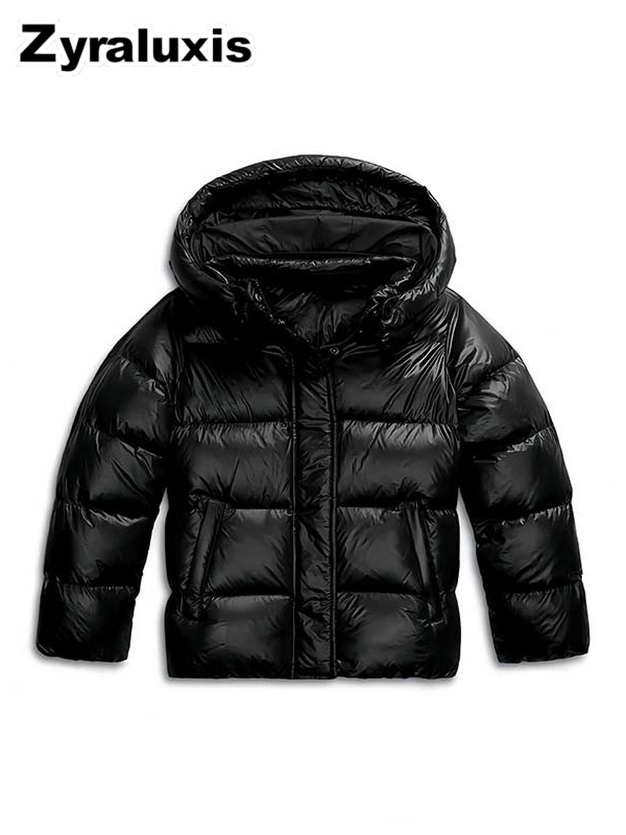 Warmer Wintermantel für Damen Fleece-Kapuzenjacke Dicke Warme Baumwoll-Oberbekleidung S schwarz