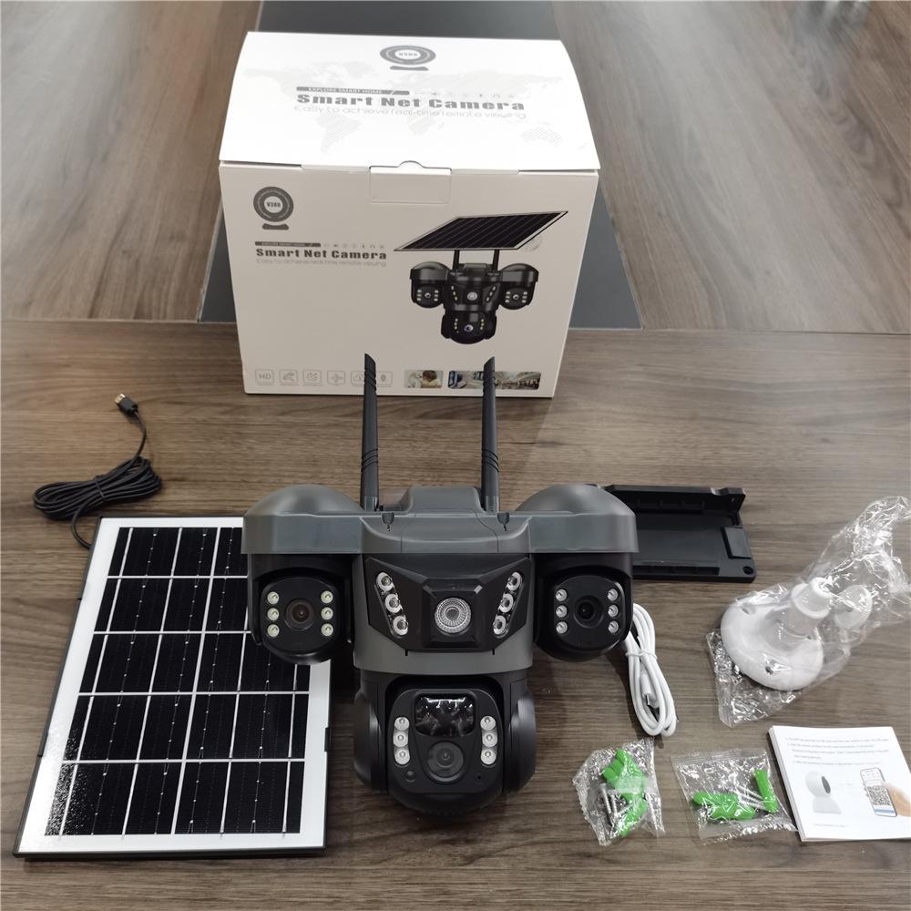 Cámara 4G V380 Alimentada por Energía Solar con Tres Lentes, 6MP, Audio Bidireccional y Monitorización Remota Móvil