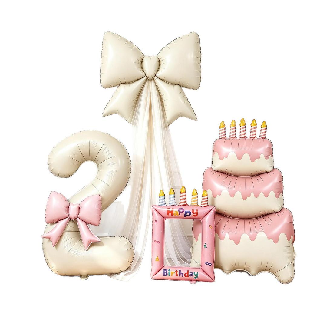 Princess First Birthday Decor Set: Cake, Balloons, Bow & Scene Props