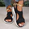 2026 Zomer Nieuw Effen Kleur Ronde Neus Flyknit Mode Romeinse Dames Set Voet Grote Spons Taart Dikke Bodem Sandalen