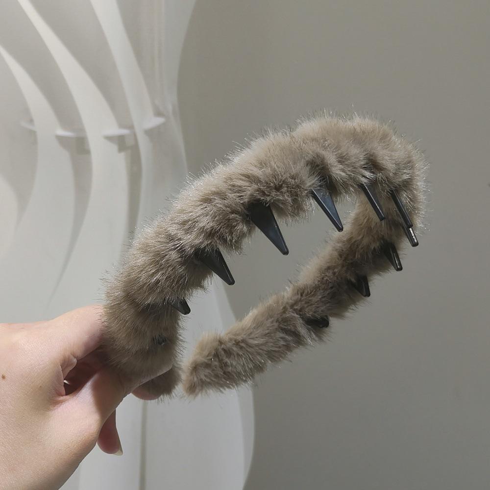 Imitation Mink Fur Wide Edge Headband for Women - Autumn/Winter Face Washing Accessory