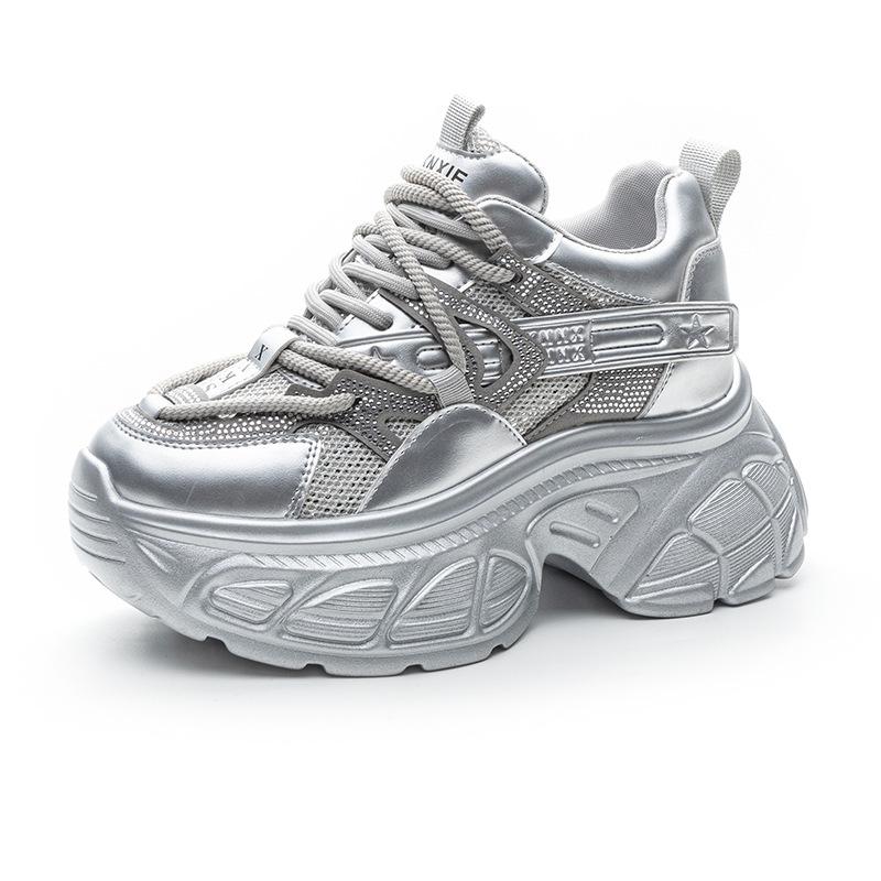 Small platform dad shoes 2025 spring new fashion rhinestone inner height increase women's shoes sports shoes women's versatile