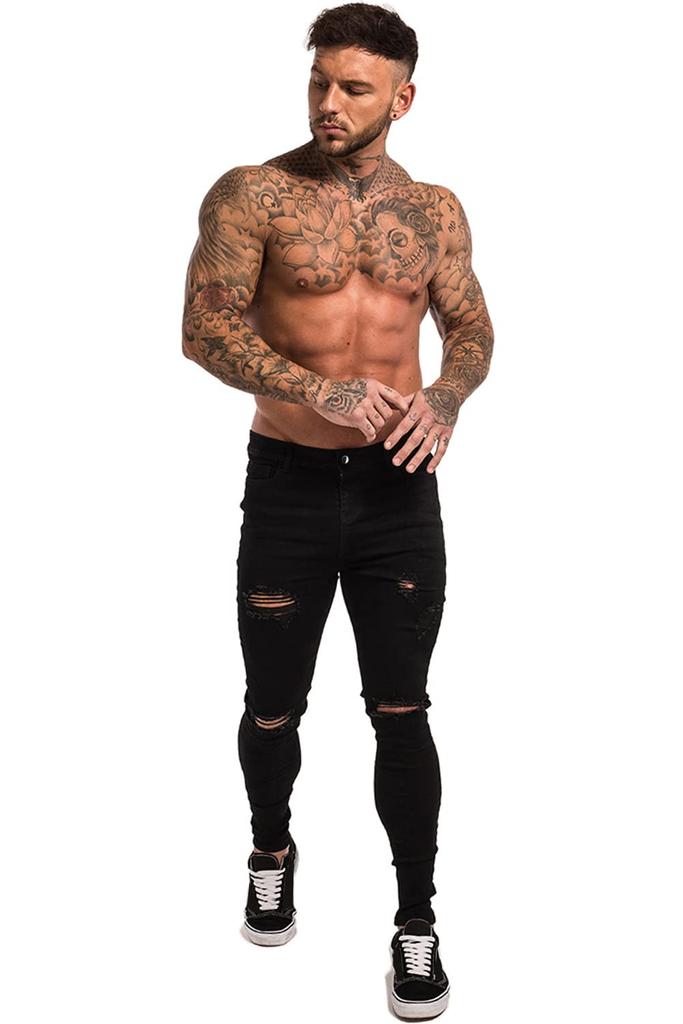 GINGTTO Distressed Stretch Denim Pants Men's Jeans,
