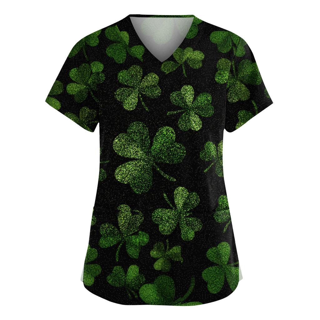 Women's Fashion V-Neck Short Sleeve Overalls With Pockets  Print Tops  Clothes