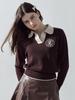 LORDLOAR Signature Color-Block Collar Long Sleeve Knit Brown