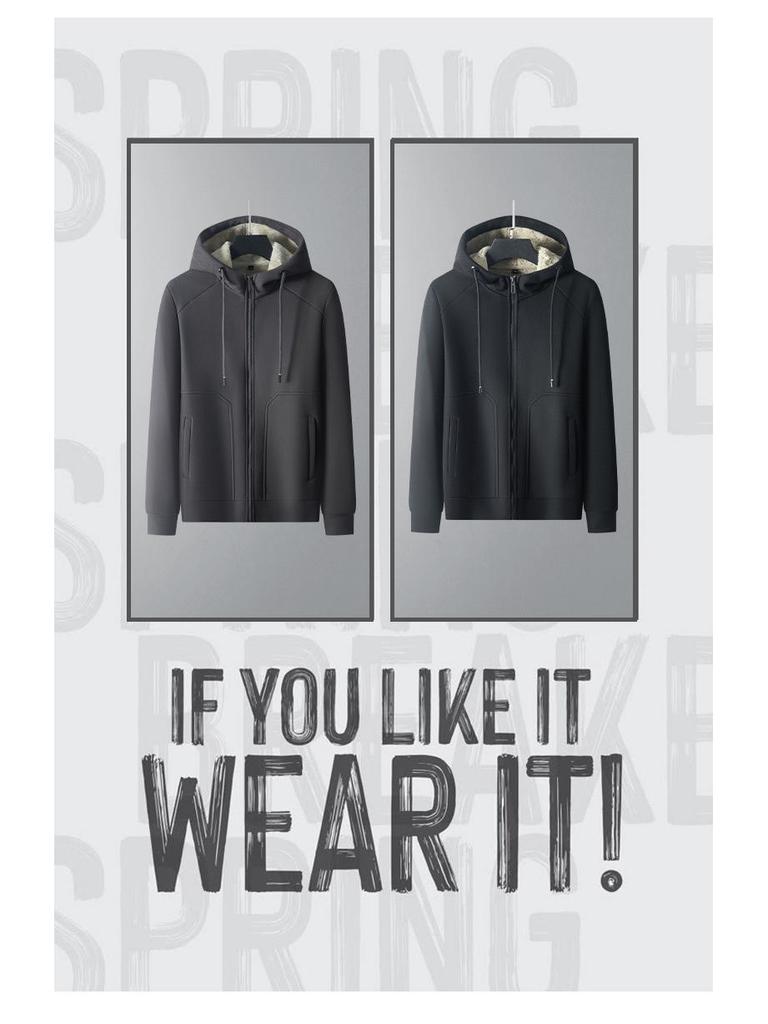 Men's Heavyweight Fleece Jacket: Casual Hooded Lamb's Wool Warm Cardigan Coat for Autumn and Winter.