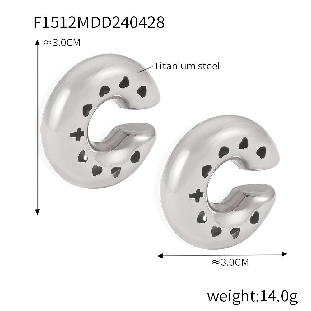 New Geometric Hollow C-Shaped Hollow Ear Clips Titanium Steel Plated 18K Gold Dripping Oil Smooth Design Earrings Versatile Jewelry Women