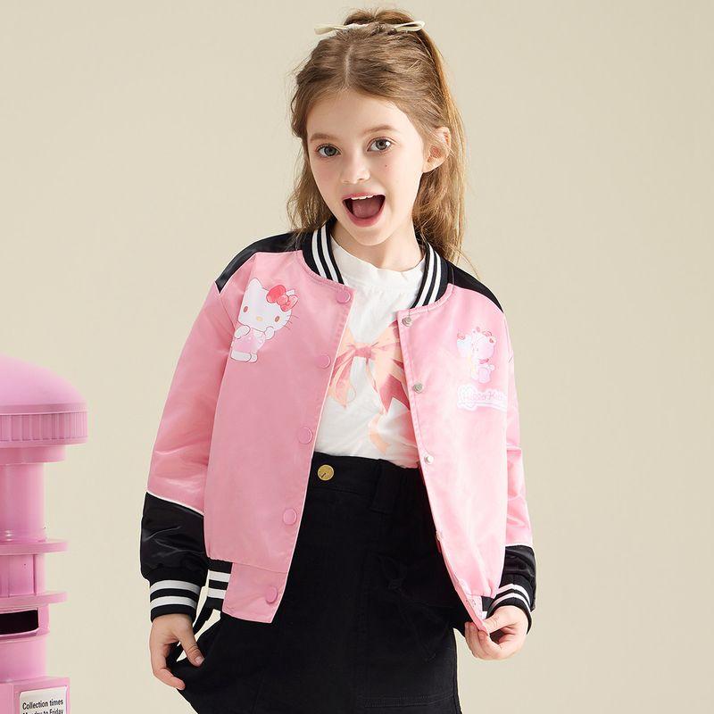 Girls' Autumn Coat 2024 New Arrival Hello Kitty Medium and Large Children's Clothing 3-12 Years Old Little Girl Fashionable Sports Baseball Uniform