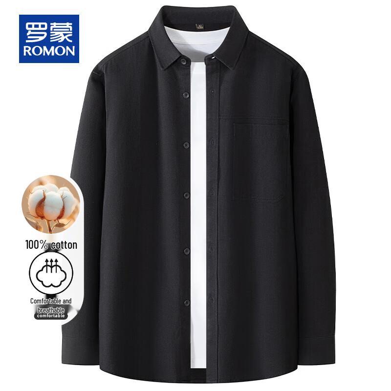 ROMON Men s 100% Cotton Long-Sleeve Pocket Shirt L