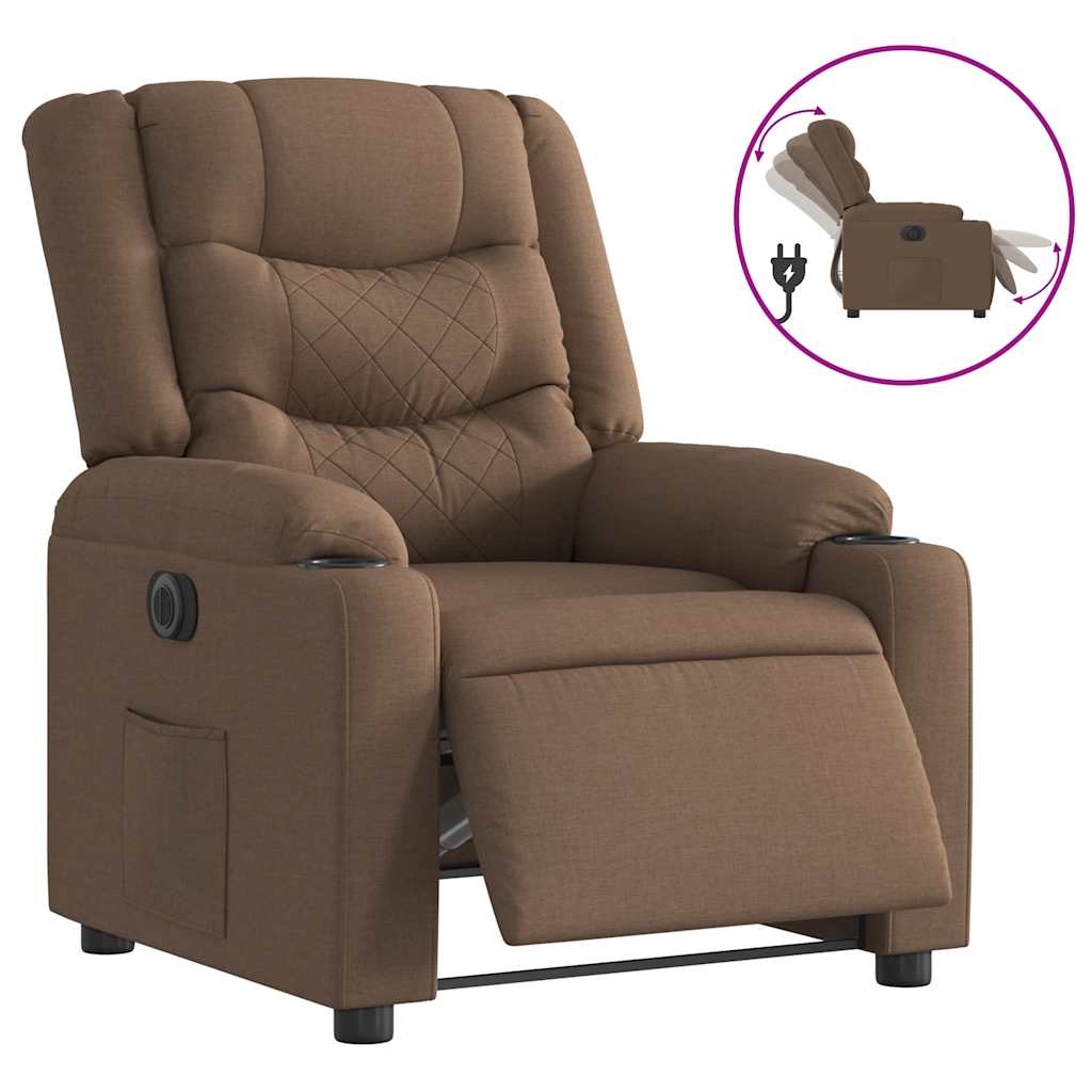 Electric Recliner Chair Brown Fabric