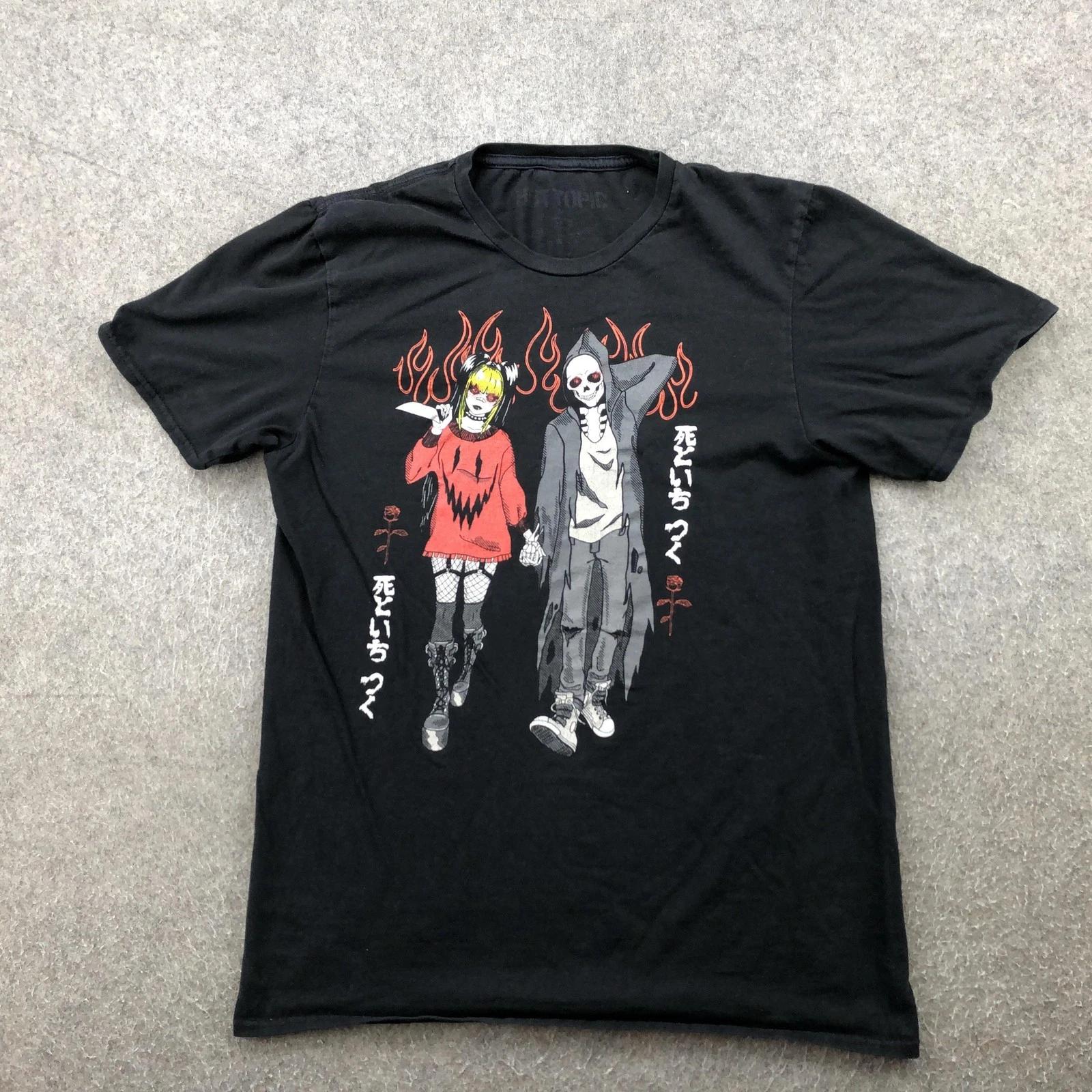 Hot Topic Shirt Mens Medium Black Anime Gothic Grim Reaper Japanese Graphic Tee 3XL