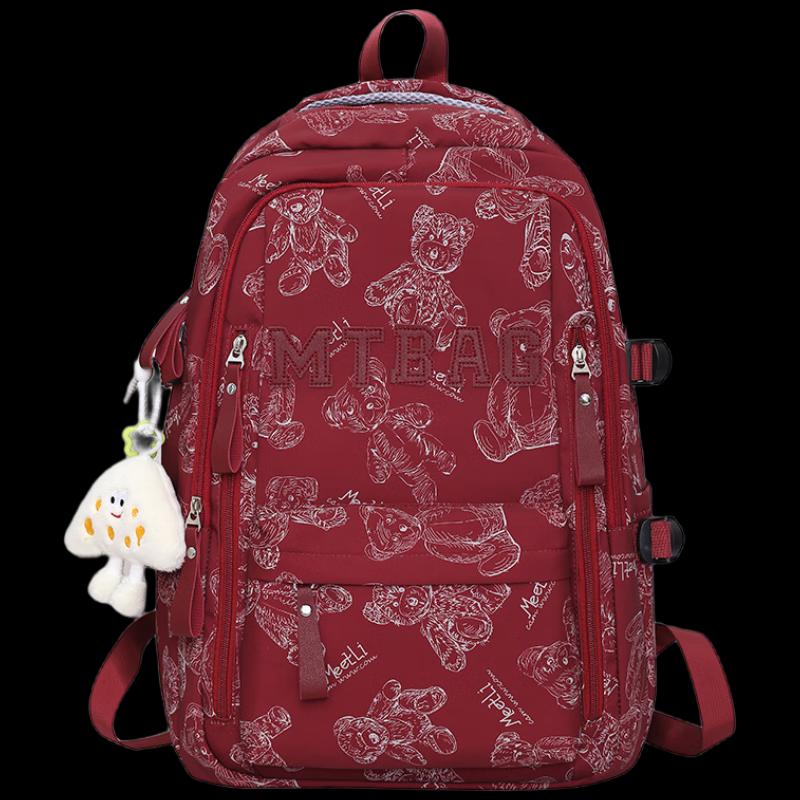 Li Shen Bear Print Travel Backpack