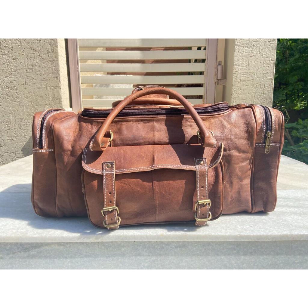 Leather Bag Travel Goat Gym Duffle Luggage Genuine Brown Vintage New Men's Men