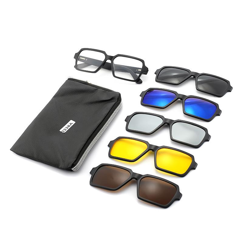 TR90 5-Piece Magnetic Clip-On Polarized Sunglasses Set with Pouch for Men & Women