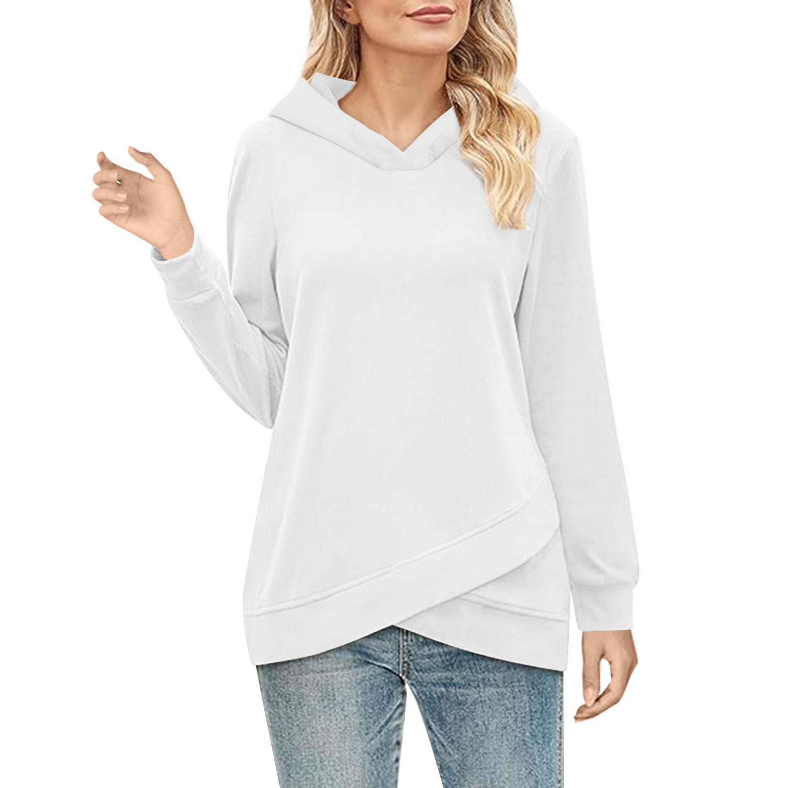 

Толстовки с капюшоном для женщин, рубашки с длинными рукавами, осенние топы с подолом XXXL белый