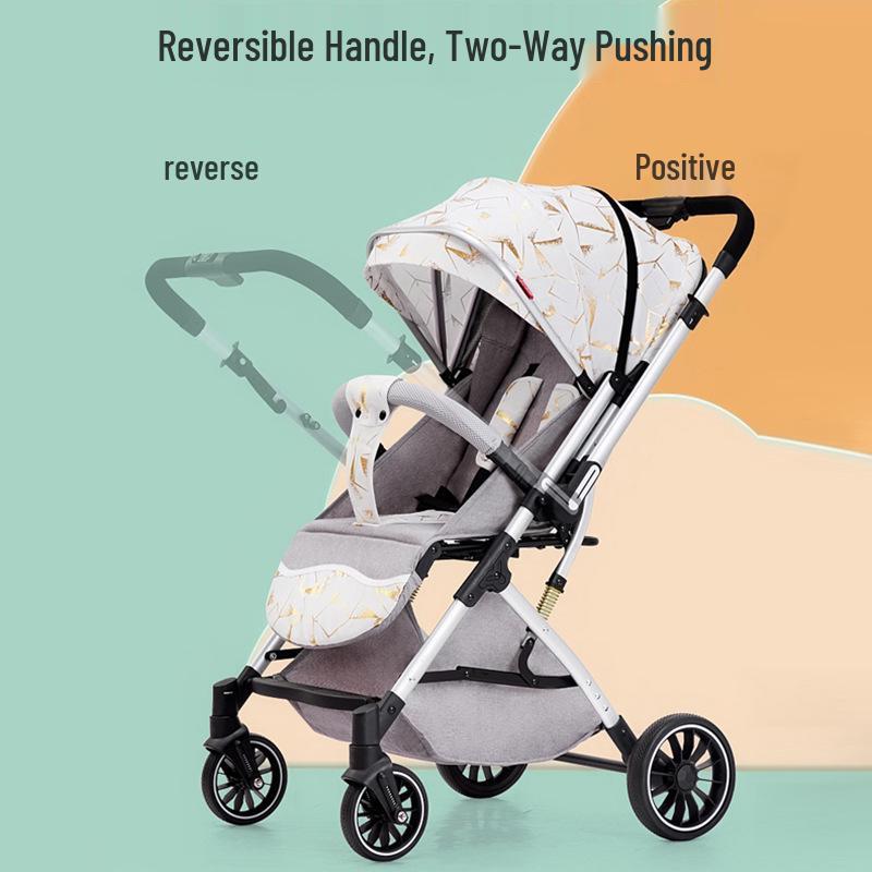 Lightweight Two-Way High Landscape Baby Stroller: Sit & Recline, One-Button Foldable Children's Pushchair.