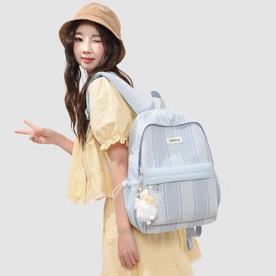 Schoolbag New High-value Lightweight Backpack Ins Korean Versatile Large-capacity Daily Plaid Small Fresh Commuting Backpack