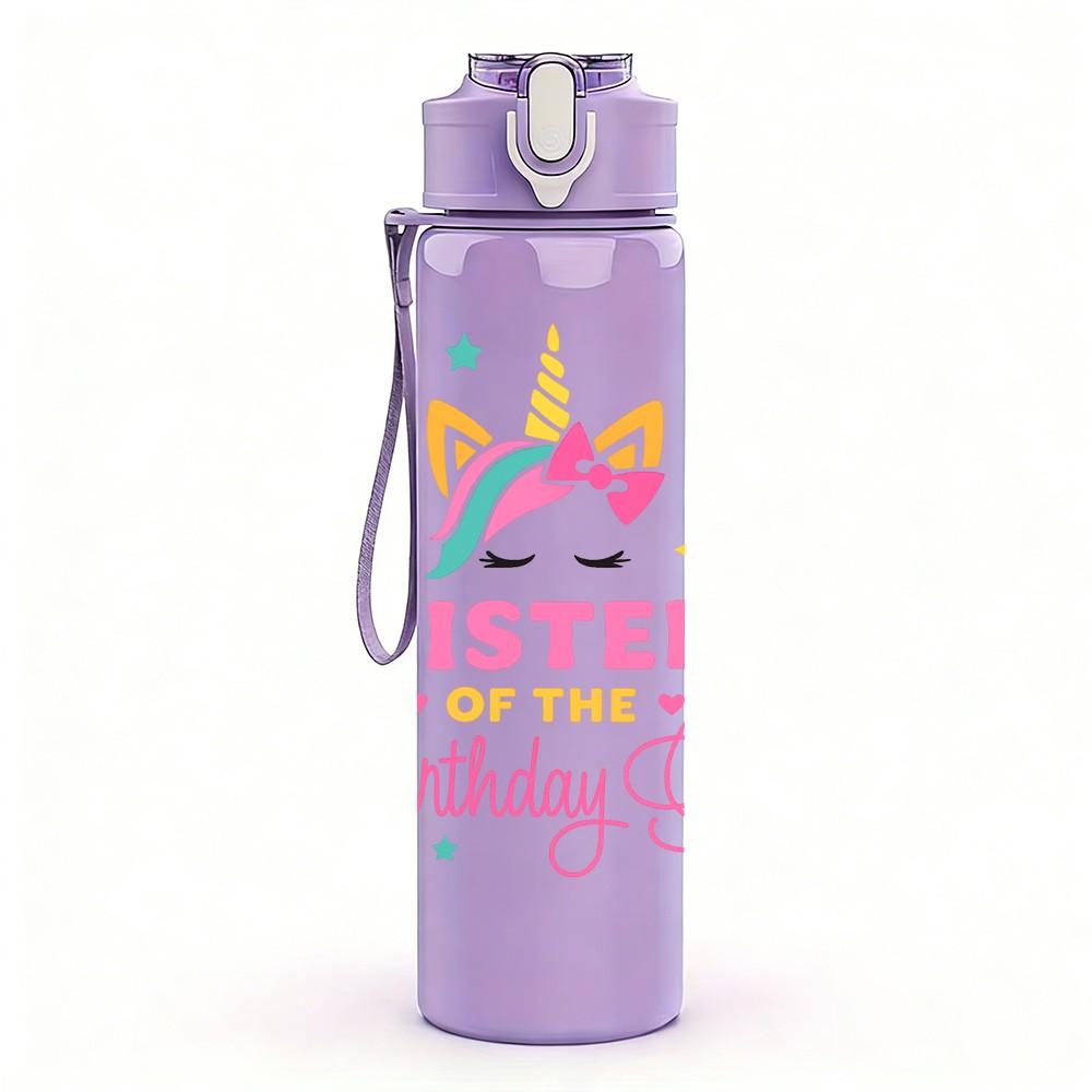 1PC Sister Of The Birthday Girl Unicorn 750ml Color Plastic Sports Water Bottle Leakproof Flip Straw Lid Suitable for Sports Office Home Use