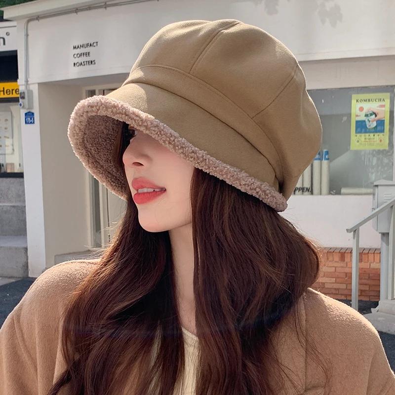 

Beret Hat Women Winter Octagonal Hats For Women Retro Solid Color Velvet Newsboy Cap Female Keep Warm Gorro New Bucket Hat 56cm-59cm хакі