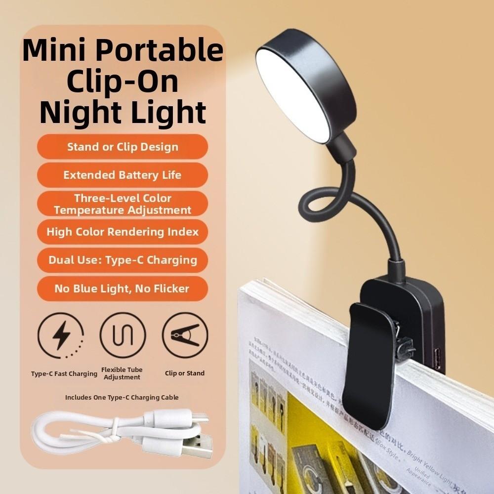 

Захист очей Книжкова лампа для читання Перезаряджувана настільна лампа з затискачем Новий світлодіодний нічник Спальня 300 mah чорний