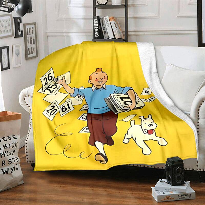 1pc Blanket The Adventures of Tintin2 Print Design, Lightweight Blanket for Sofa, Bed- Soft &Warm, Gift for All Seasons like Christmas, Halloween