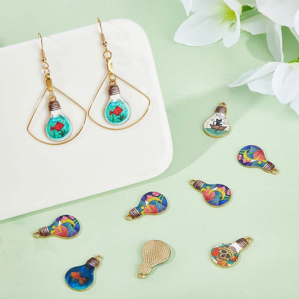 4/8/12pcs alloy enamel pendant light bulb pendant, cute cat fish moon pendant metal pendant jewelry beads DIY craft accessories