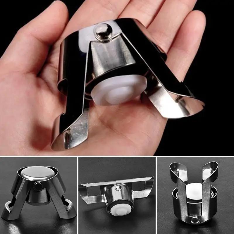 Stainless Steel Champagne Bottle Stopper Vacuum Sealed Sparkling Champagne Wine Bottle Saver Stopper Cap Bottle Opener Bar Tool