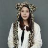 Favorable Price Faux Fur White Wolf Cat Ear Hooded Scarf Hat Plush Animal Ear Hat with Scarf for Cosplay Halloween
