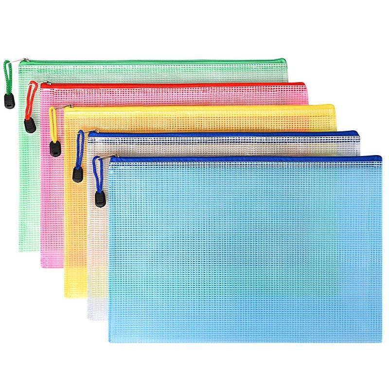 A6 Transparent Waterproof PVC Mesh Zipper Document Bag for Office and Student Use