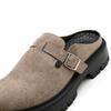 Men's Suede Mules Slides Round Toe Backless Slippers 4CM Chunky Platform Soft Leather Comfort House Slippers