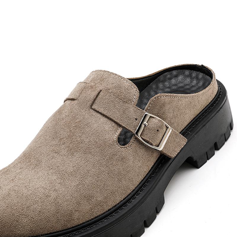 Men's Suede Mules Slides Round Toe Backless Slippers 4CM Chunky Platform Soft Leather Comfort House Slippers