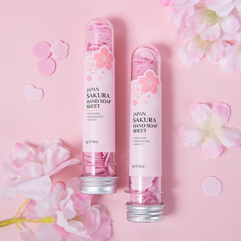 Японские мыльные листы для рук «Цветок сакуры» (молочные), Портативные лепестки мыла, Мягкие и не сушащие 2pc Sakura