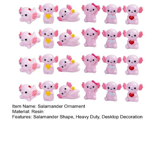 24Pcs Mini Pink Salamander Figurine Cartoon Salamander Resin Statue Miniature Animal Ornament DIY Dollhouse Car Dashboard Desktop Decoration
