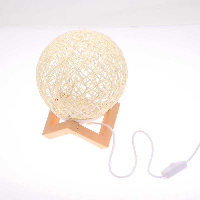1 Set Rattan Kugel Tischleuchte USB-Stecker Helligkeit Einstellbar Nachtlicht Geschenk Holzständer Nachttisch Dekoration Nachtlicht Für Schlafzimmer