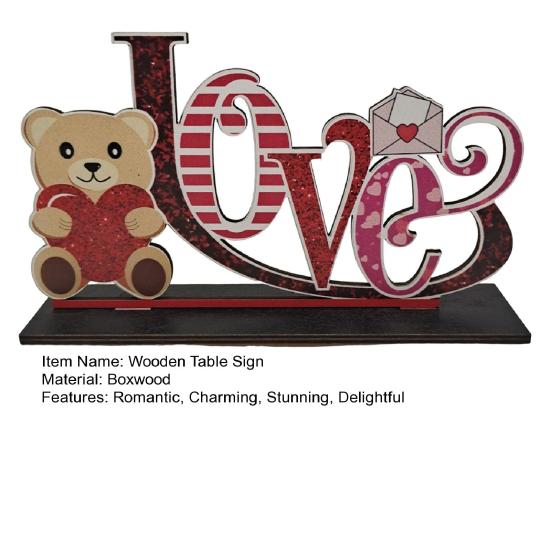 Valentine's Day Wooden Table Sign Romantic Love Heart Shape Tiered Tray Decor Freestanding Tabletop Centerpiece for Desk Shelf Home Decor