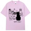 Japanese Funny Black Cat Anime Print T Shirt Men Women Fashion Vintage Harajuku T-shirts Oversized Cotton Casual T Shirts